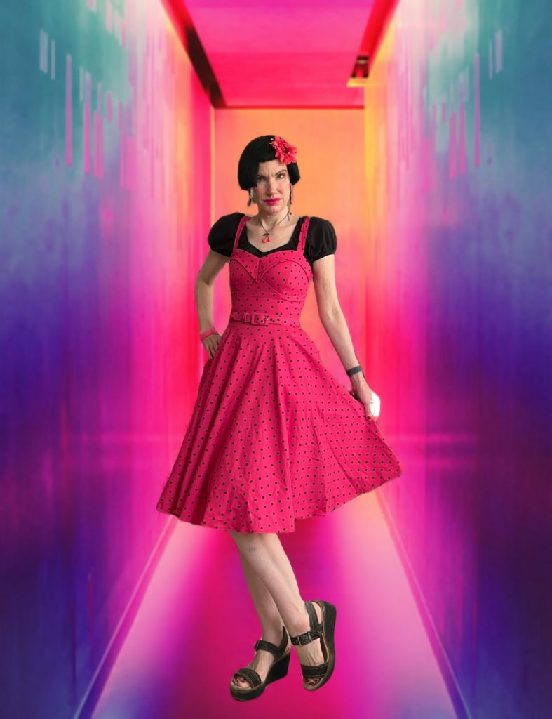 Me in pink dress with colored background