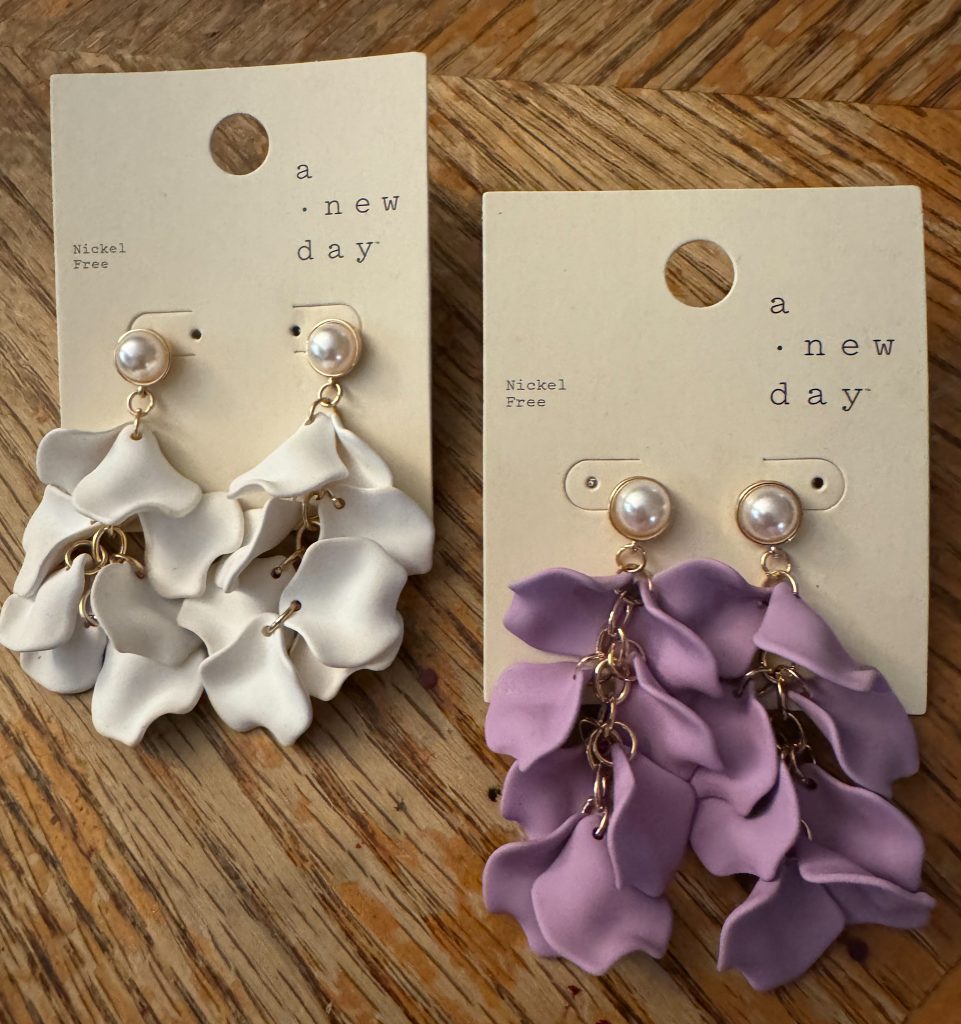 White and lavender flower petal earrings