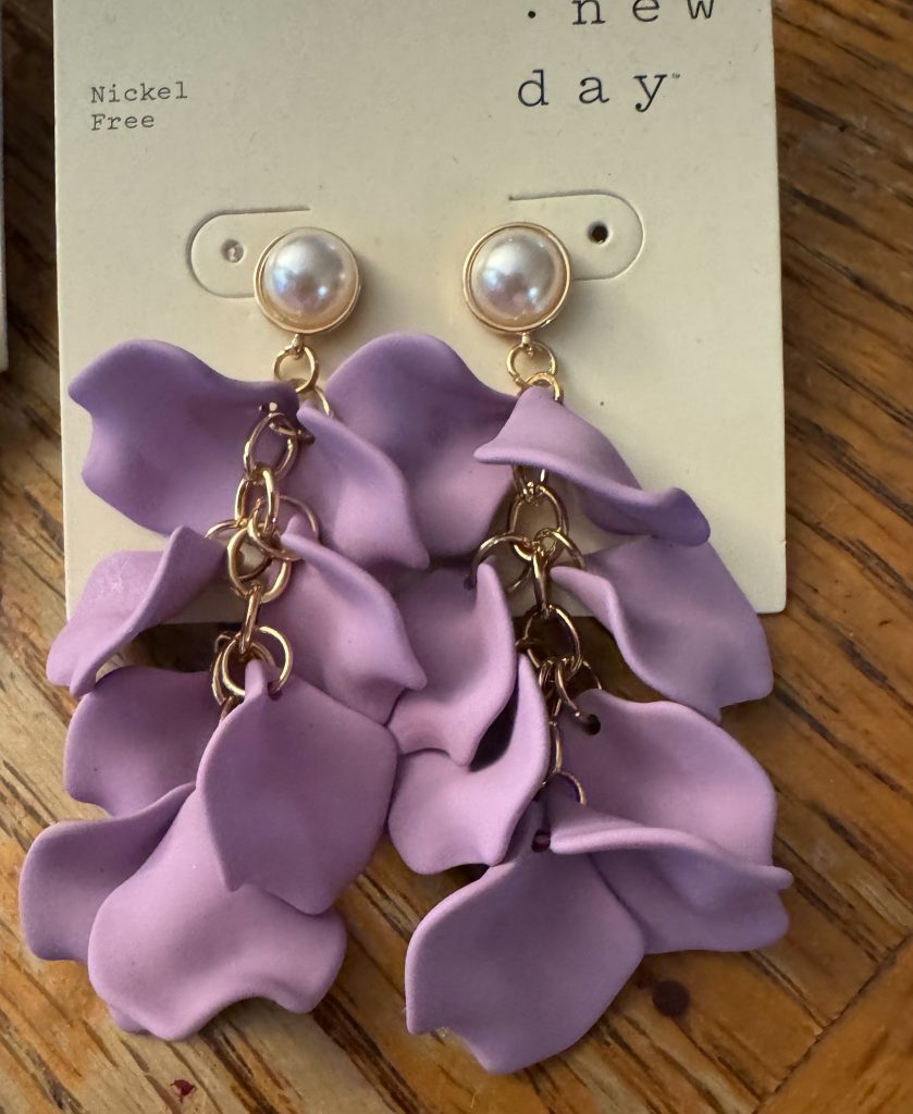 Close up of lavender earrings 
