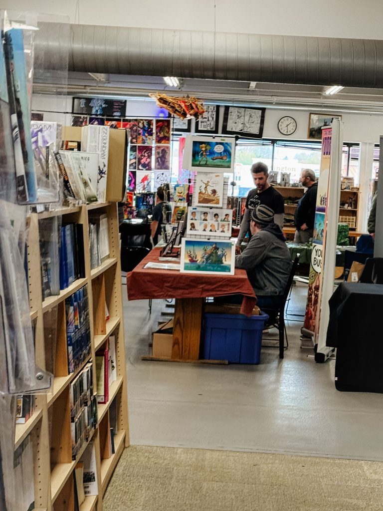 Image of tables in a comics shop