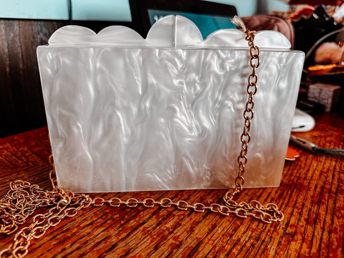 Box purse on a table